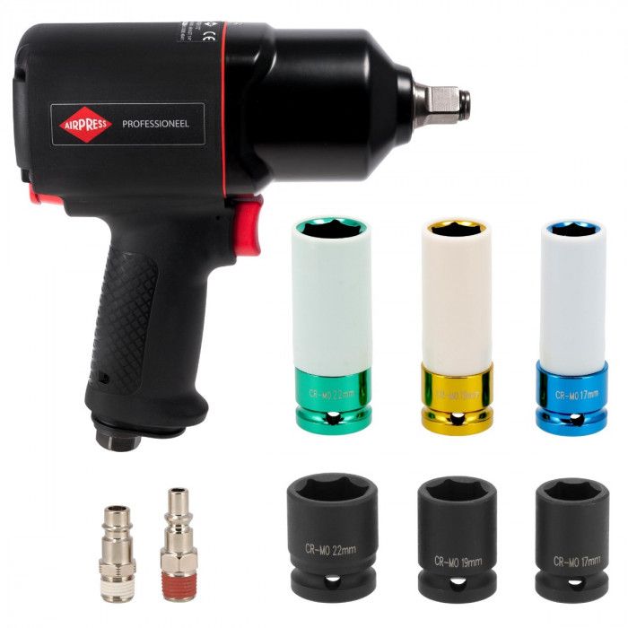 Coffret clé à choc pneumatique 1/2" 1112 Nm 8000 tr/min 6.2 bar +/- 225 l/min avec 6 Douilles