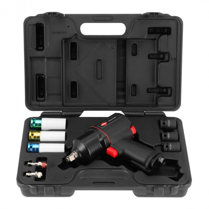 Coffret clé à choc pneumatique 1/2" 1112 Nm 8000 tr/min 6.2 bar +/- 225 l/min avec 6 Douilles