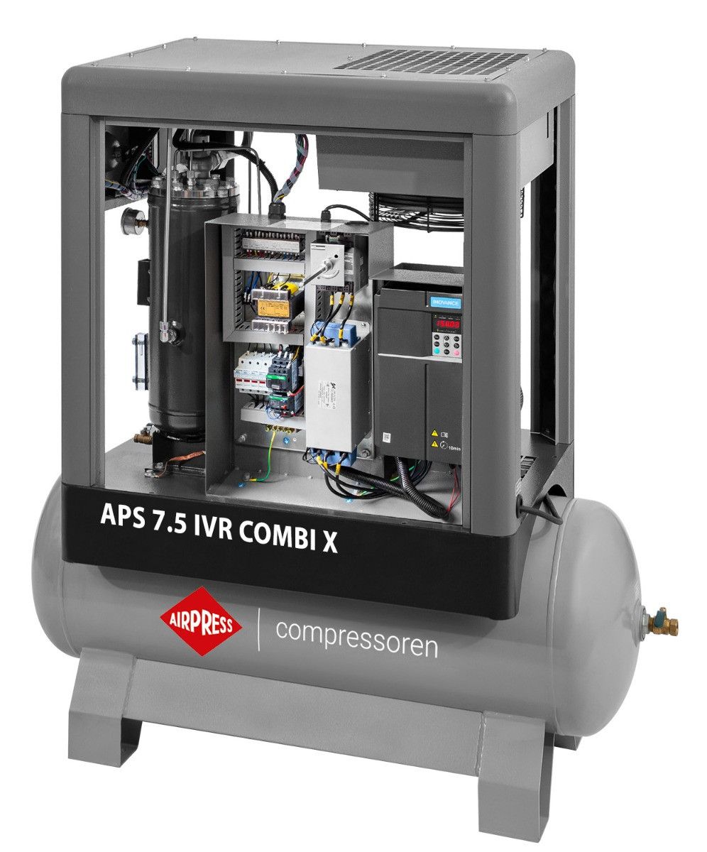 Vue de face du compresseur à vis APS 7,5 IVR Combi Airpress